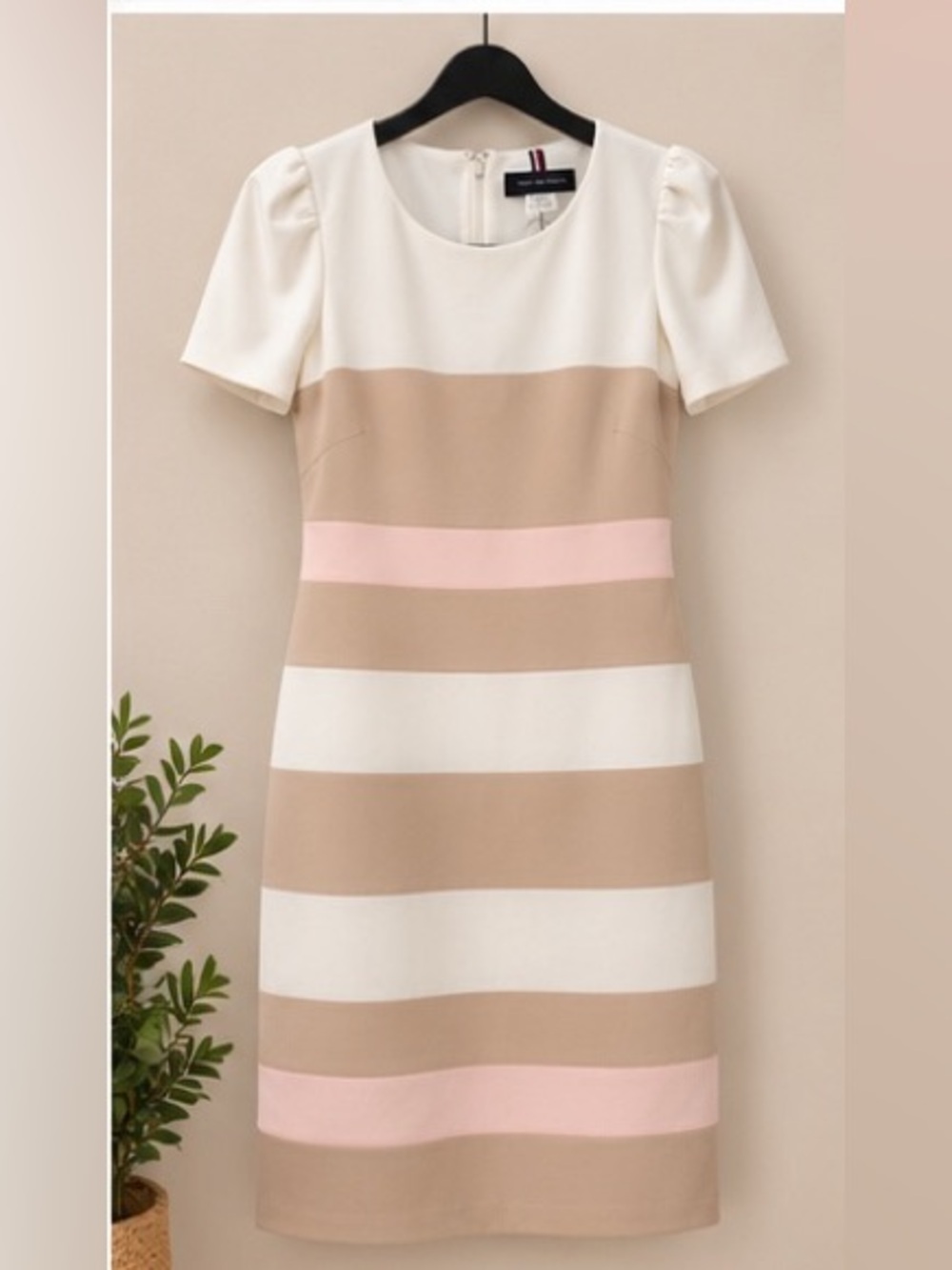 Tommy Hilfiger Beige, White & Pink Striped Short-Sleeve Mini Dress - Picture 4 of 6